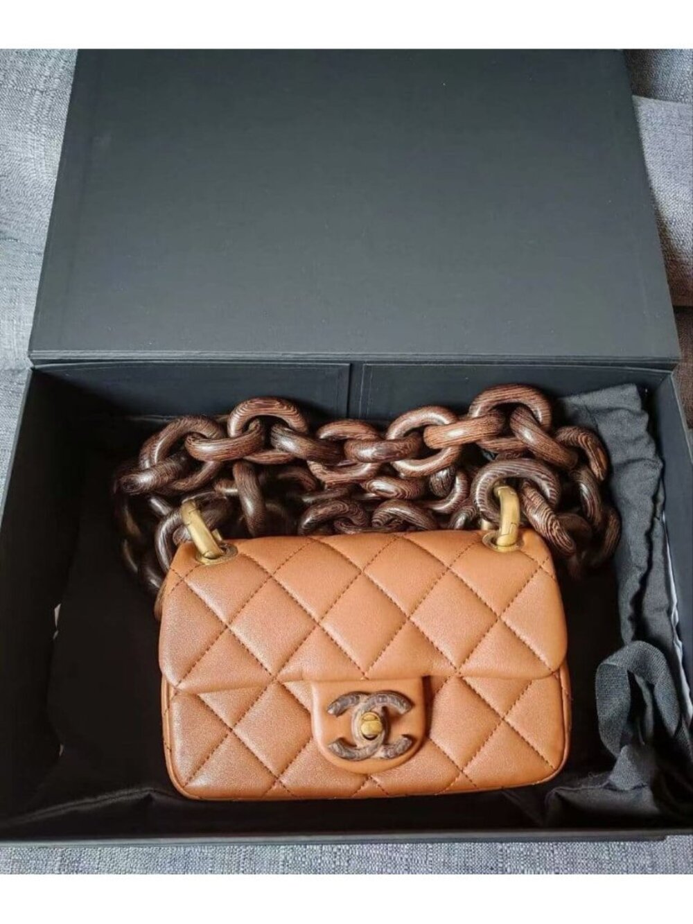 Chanel Lambskin Wood Chain Flap Bag